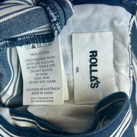 ROLLA'S Sailor Stripe Wide Leg Jumpsuit Overalls Patch Pocket Blue White Sz 12 L - Picture 14 of 16